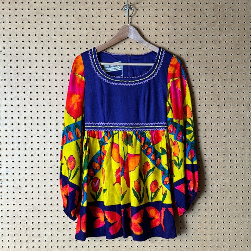 1960s Young Edwardian Butterfly Print Mini Dress Tunic